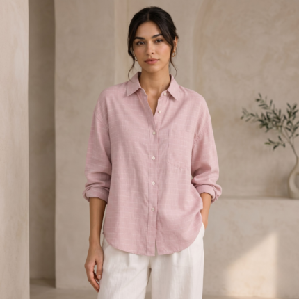 Women’s Premium Pink Linen-Blend Relaxed Fit Shirt