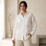 Women’s Premium 100% Linen Relaxed Fit Shirt – Classic White