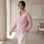 Women’s Premium Pink Linen-Blend Relaxed Fit Shirt - Image 2