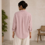 Women’s Premium Pink Linen-Blend Relaxed Fit Shirt - Image 3