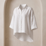 Women’s Relaxed Linen Blend Shirt – White High-Low Hem - Image 5