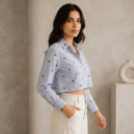 Women’s Heart Embroidered Hakoba Cropped Shirt – Relaxed Fit - Image 2
