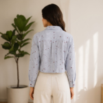 Women’s Heart Embroidered Hakoba Cropped Shirt – Relaxed Fit - Image 3